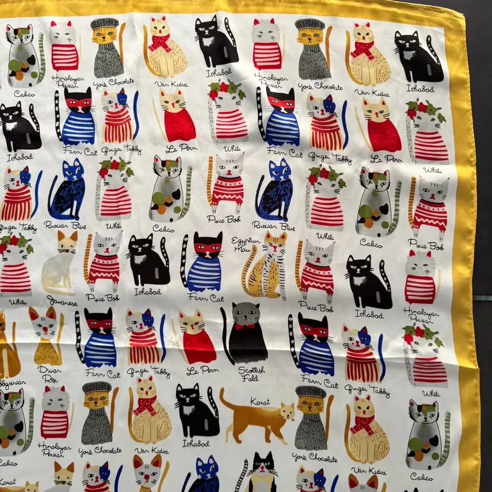 Colorful Cat Breed Print Square Scarf Silky Polyester Neck Hair Purse Accessory